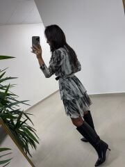 My 3357 Kemerli Antrasit Şifon Elbise