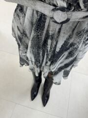 My 3357 Kemerli Antrasit Şifon Elbise