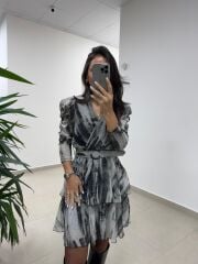 My 3357 Kemerli Antrasit Şifon Elbise