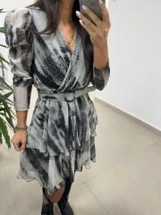 My 3357 Kemerli Antrasit Şifon Elbise