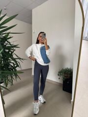 Dr 2501 Beyaz Denim Detaylı Sweat