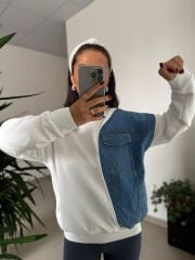 Dr 2501 Beyaz Denim Detaylı Sweat