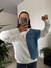 Dr 2501 Beyaz Denim Detaylı Sweat