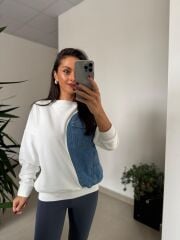 Dr 2501 Beyaz Denim Detaylı Sweat