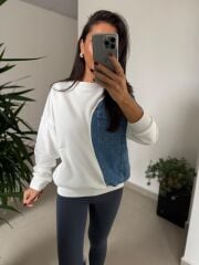 Dr 2501 Beyaz Denim Detaylı Sweat