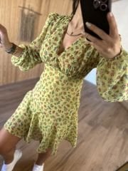 My Yeşil Mini Şifon Elbise