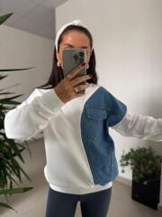 Dr 2501 Beyaz Denim Detaylı Sweat