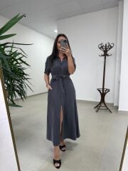 Cr 1005 Antrasit Kısa Kol Gömlek Elbise