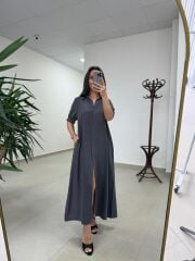 Cr 1005 Antrasit Kısa Kol Gömlek Elbise