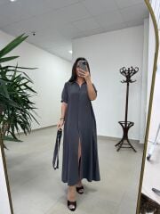 Cr 1005 Antrasit Kısa Kol Gömlek Elbise