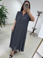 Cr 1005 Antrasit Kısa Kol Gömlek Elbise