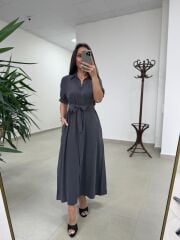 Cr 1005 Antrasit Kısa Kol Gömlek Elbise