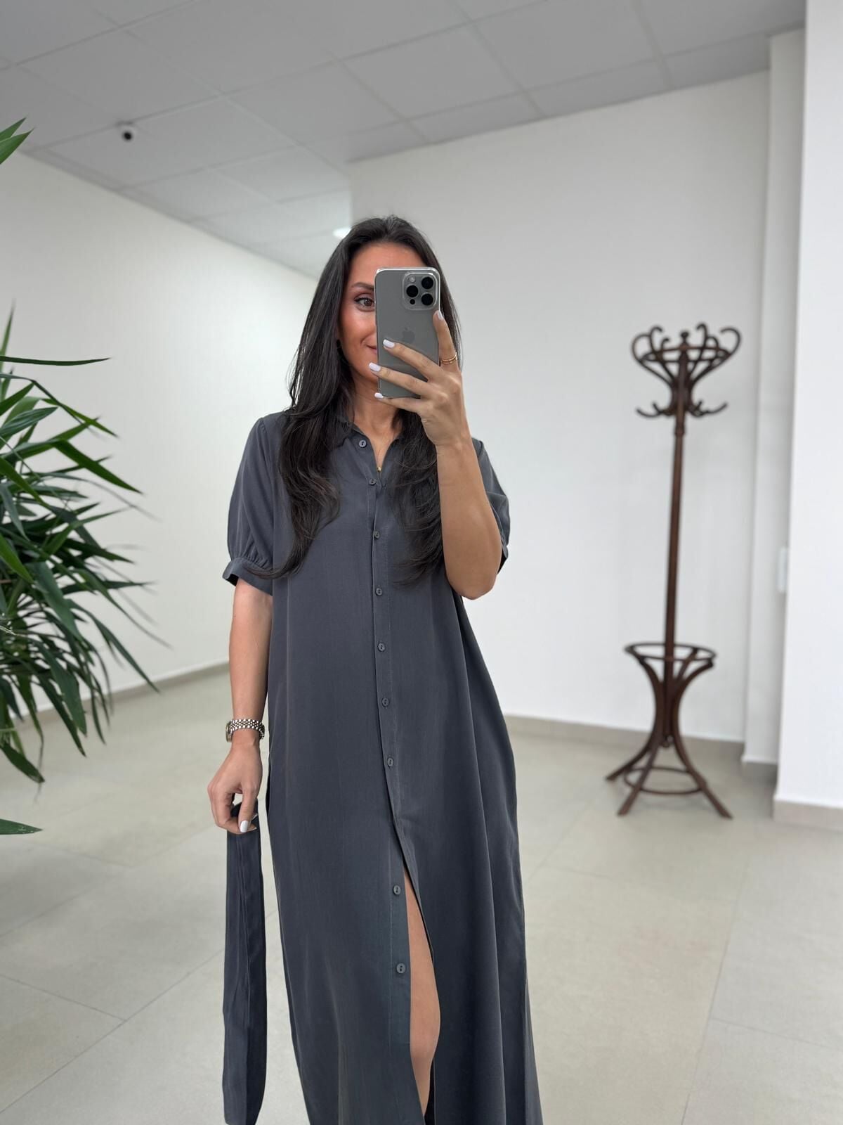 Cr 1005 Antrasit Kısa Kol Gömlek Elbise