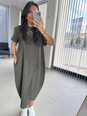Dr 2597 Tasarım Haki Parça Dikişli Sweat Elbise