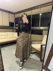 Kahve Leopar Desenli Yumoş Etek
