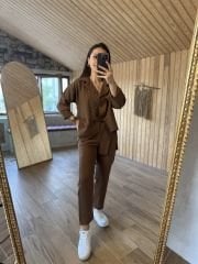 Floş keten kahve takım