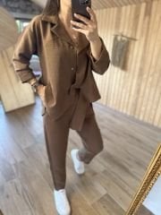 Floş keten kahve takım