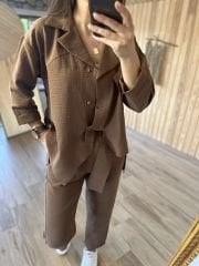 Floş keten kahve takım