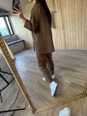 Floş keten kahve takım