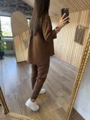 Floş keten kahve takım