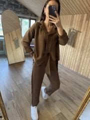 Floş keten kahve takım