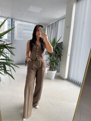 Fw 0375 Haki Gold Düğmeli Yelekli Takım