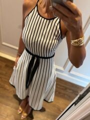 Sv 3061 Askılı Çizgili Elbise