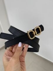 2200 Gold Çift Halka Tokalı Siyah Kemer