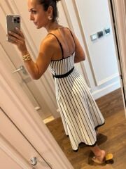 Sv 3061 Askılı Çizgili Elbise