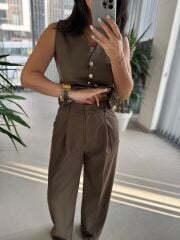 Fw 0375 Haki Gold Düğmeli Yelekli Takım