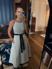 Sv 3061 Askılı Çizgili Elbise