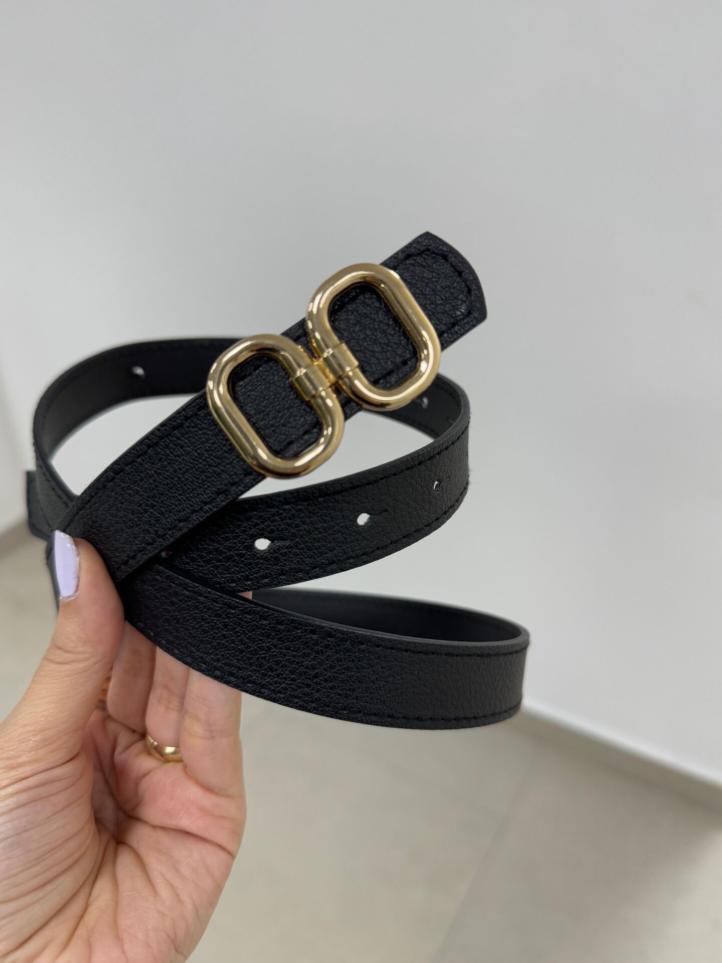 2200 Gold Çift Halka Tokalı Siyah Kemer