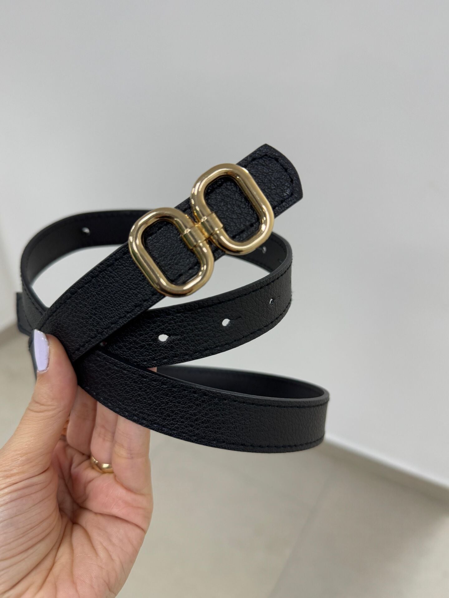 2200 Gold Çift Halka Tokalı Siyah Kemer