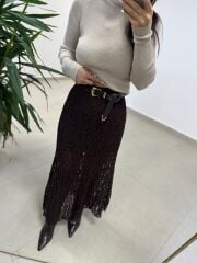 Mz 22757 Dantel Detaylı Kahve Etek