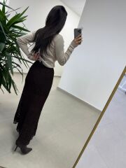 Mz 22757 Dantel Detaylı Kahve Etek