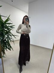 Mz 22757 Dantel Detaylı Kahve Etek