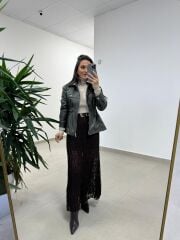 Mz 22757 Dantel Detaylı Kahve Etek