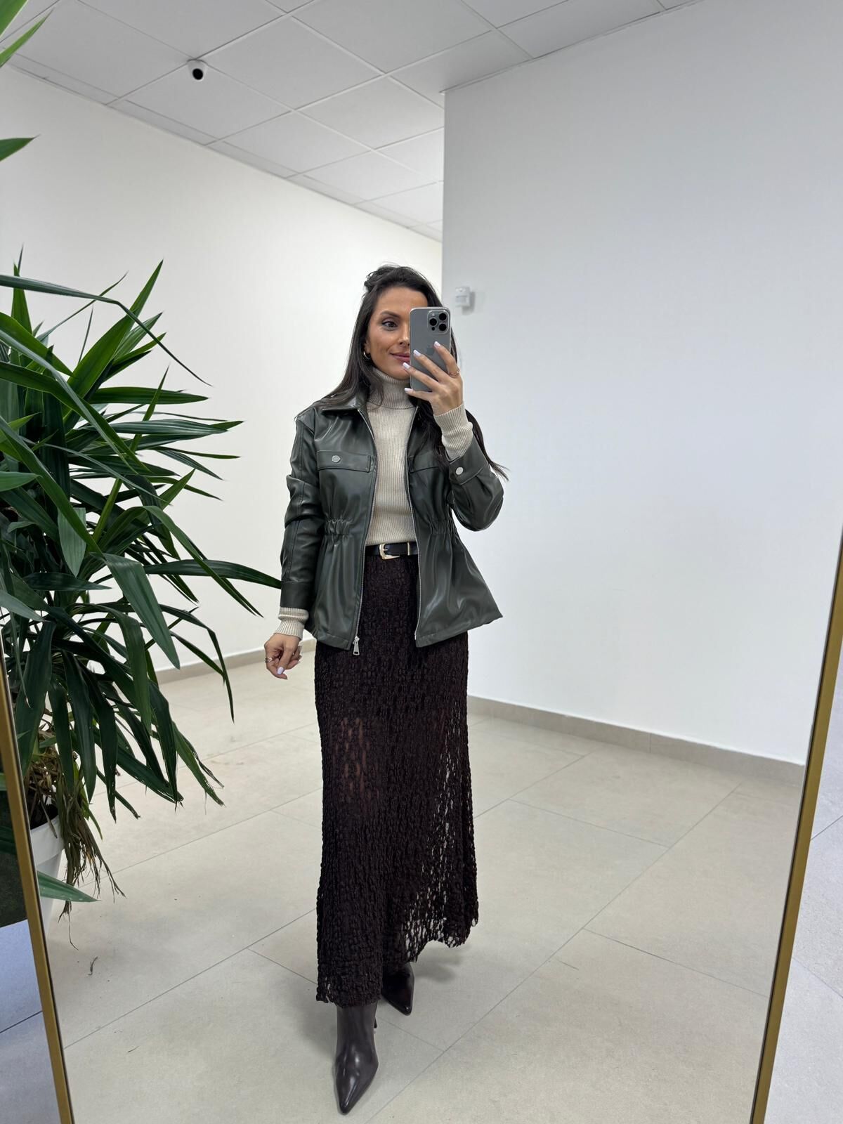 Mz 22757 Dantel Detaylı Kahve Etek