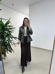 Mz 22757 Dantel Detaylı Kahve Etek