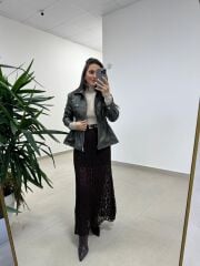 Mz 22757 Dantel Detaylı Kahve Etek