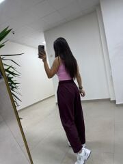 İv 0282 Paça Düğmeli Jakarlı Mürdüm Pantolon