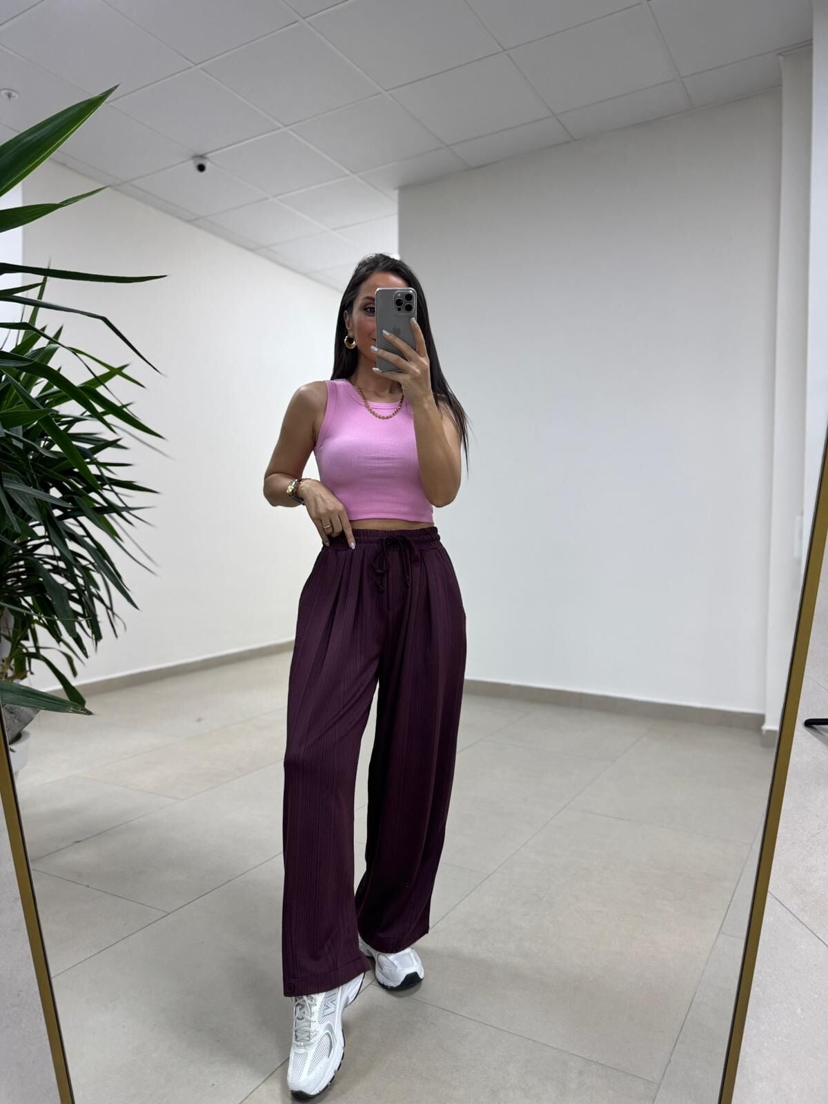 İv 0282 Paça Düğmeli Jakarlı Mürdüm Pantolon