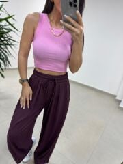 İv 0282 Paça Düğmeli Jakarlı Mürdüm Pantolon