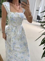 My 3997 Soft Mavi Floral Midi Elbise