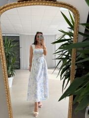 My 3997 Soft Mavi Floral Midi Elbise