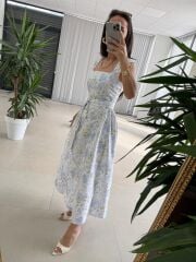 My 3997 Soft Mavi Floral Midi Elbise