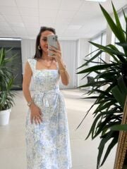 My 3997 Soft Mavi Floral Midi Elbise