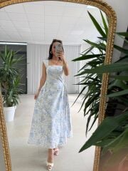 My 3997 Soft Mavi Floral Midi Elbise