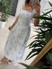 My 3997 Soft Mavi Floral Midi Elbise