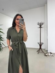 Cr 1005 Haki Kısa Kol Gömlek Elbise